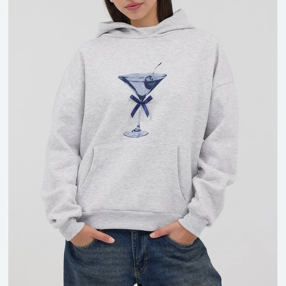 Gray Hoodie with Blue Graphic Design